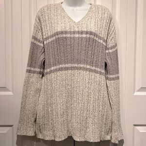 Roots Cream/Taupe‎ Cotton V-Neck Long Sleeve Sweater Size M